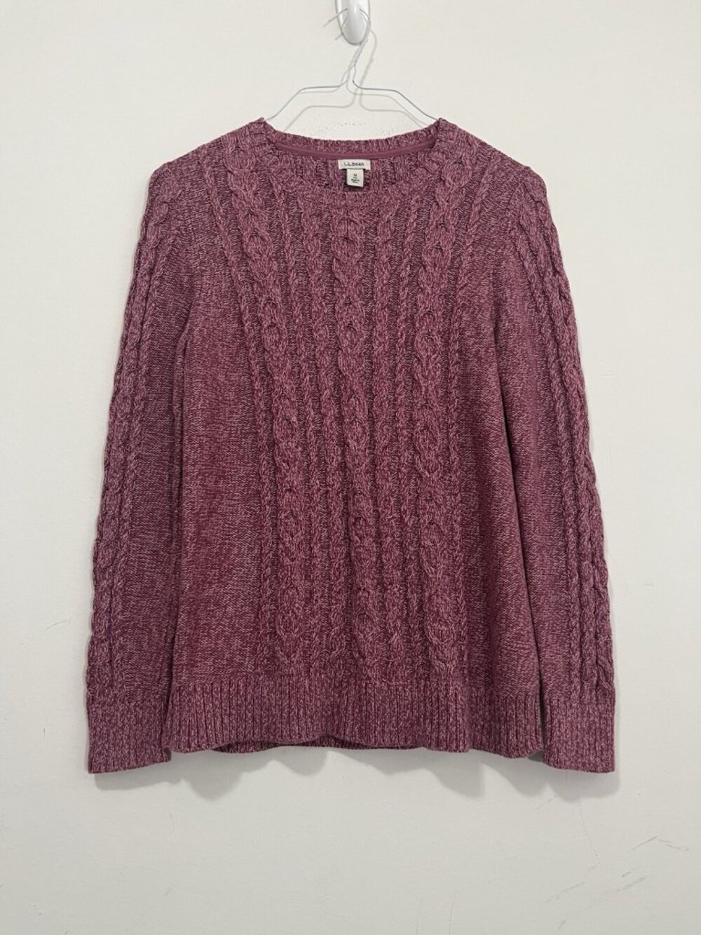 L.L. Bean Cable Knit Fisherman Sweater Womens M 100% Cotton Outdoor Dusty Red